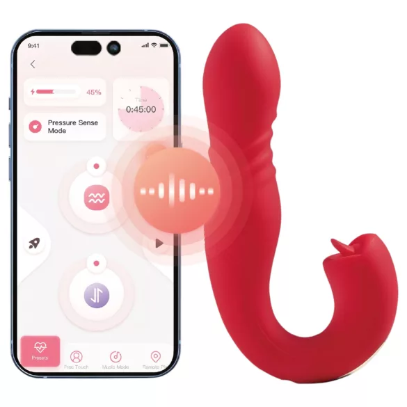 Honey Play Box Joi Thrust 2 - App-gestuurde stotende vibrator met tong (rood)
