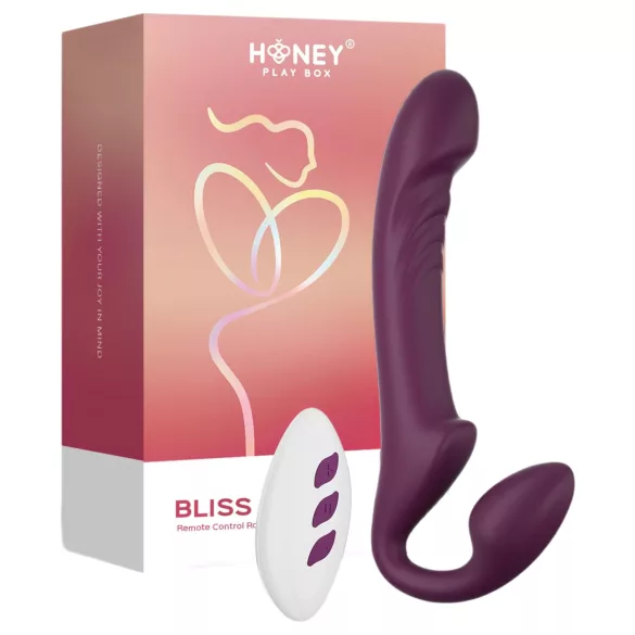 Honey Play Box Bliss - strap-on vibrator met roterende kralen - paars