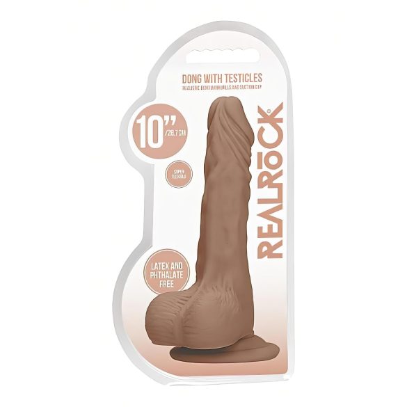 RealRock Dong 10 - levensecht dildo met ballen (25cm) - donker natuur