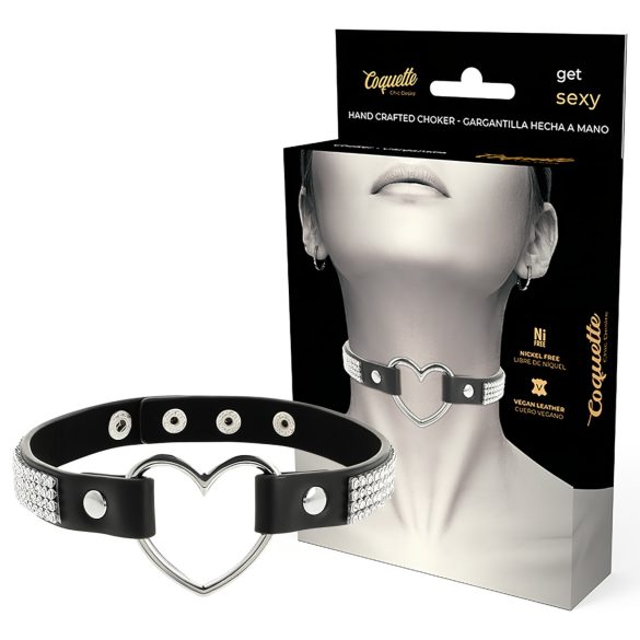 Coquette – Choker met strassteentjes en hartvormige hanger (zwart)