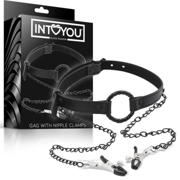 INTOYOU - mondstuk met tepelklemmen (zwart)
