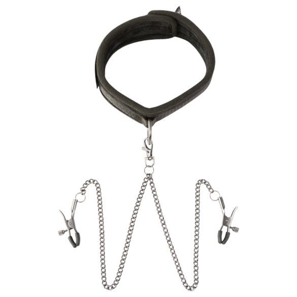 Sei Mio - Halsband en Tepelklemmen (zwart)