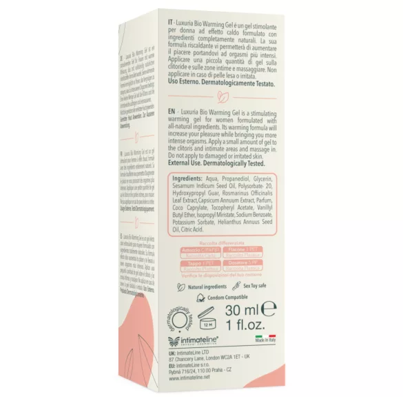 Intimateline Luxuria BIO - verwarmende stimulerende gel voor vrouwen (30 ml)