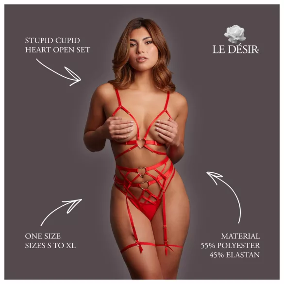 Le Désir Stupid Cupid - open set met hartjes (rood)
