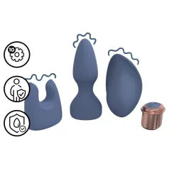 Loveline - vibratorenset met verwisselbare kop (blauw-grijs)