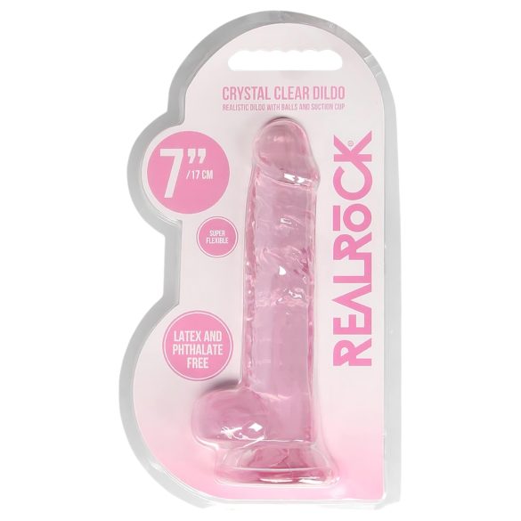 REALROCK - transparante levensechte dildo - roze (17 cm)
