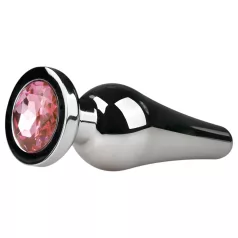   EasyToys Metal No.11 - anaalplug met roze steen in kegelvorm (zilver, 3,5 cm)