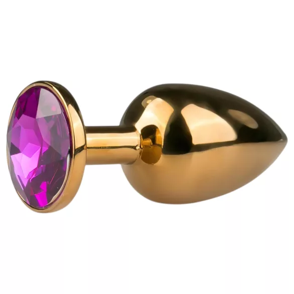 EasyToys Metaal No.1 - anale kegelplug met paarse steen (goud, 2,5 cm)