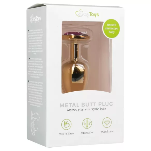 EasyToys Metaal No.1 - anale kegelplug met paarse steen (goud, 2,5 cm)