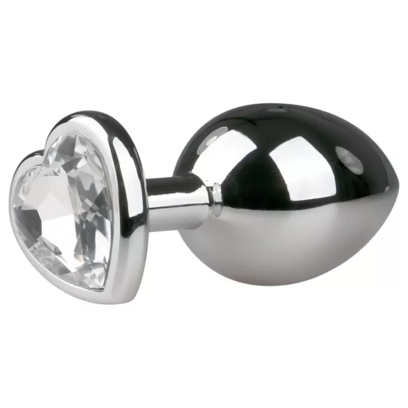 Easytoys - metalen buttplug hartvormig wit steentje - zilver