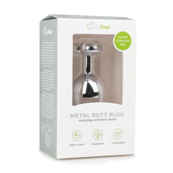 Easytoys - metalen buttplug hartvormig wit steentje - zilver