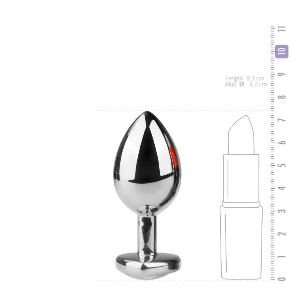 Easytoys - metalen buttplug hartvormig wit steentje - zilver