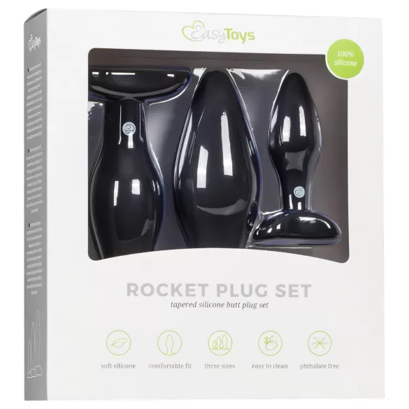 EasyToys Rocket - anaalplugset (zwart, 3-delig)