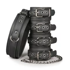 Easytoys - bondageset halsband, pols- en enkelboeien - zwart