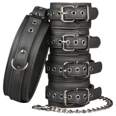 Easytoys - bondageset halsband, pols- en enkelboeien - zwart