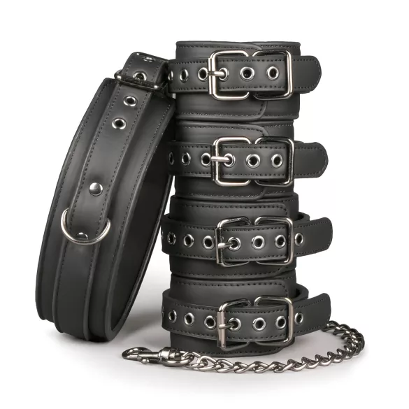 Easytoys - bondageset halsband, pols- en enkelboeien - zwart