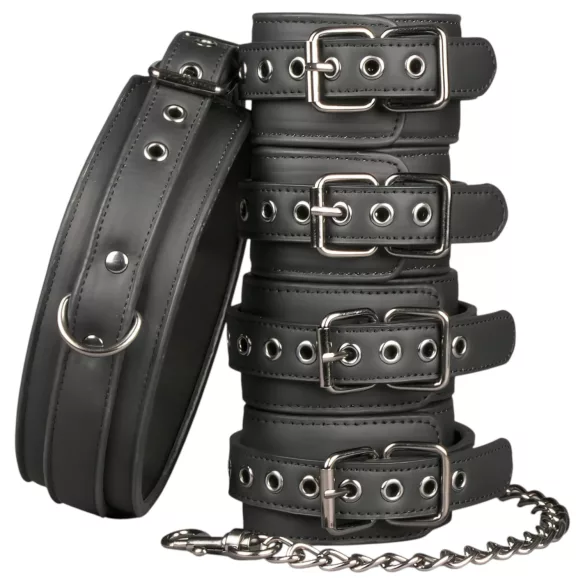 Easytoys - bondageset halsband, pols- en enkelboeien - zwart