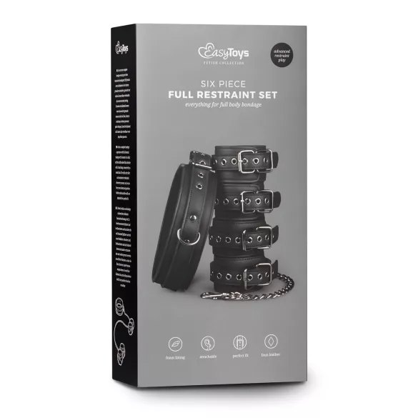 Easytoys - bondageset halsband, pols- en enkelboeien - zwart