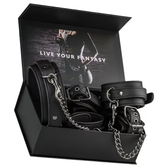 Easytoys - bondageset halsband, pols- en enkelboeien - zwart