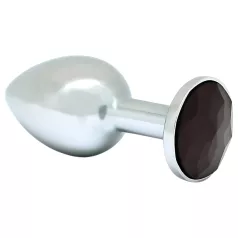 Rimba XS - metalen buttplug met zwarte steen (zilver)