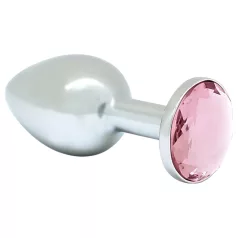 Rimba XS - metalen buttplug met roze steen (zilver)