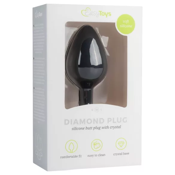 Easytoys Diamond - anaalplug met witte steen - medium - zwart
