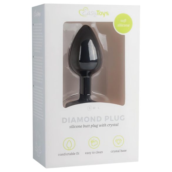 Easytoys Diamond - anale plug met witte steen - klein - zwart