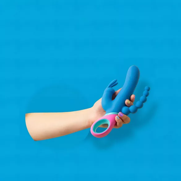 PMV20 Vice Double - rabbit vibrator - roterend, drie armen - silicone blauw