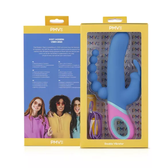 PMV20 Vice Double - rabbit vibrator - roterend, drie armen - silicone blauw