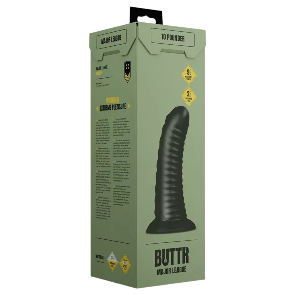 BUTTR Double Ribbed - extra grote geribbelde buttplug (zwart) - 26 cm