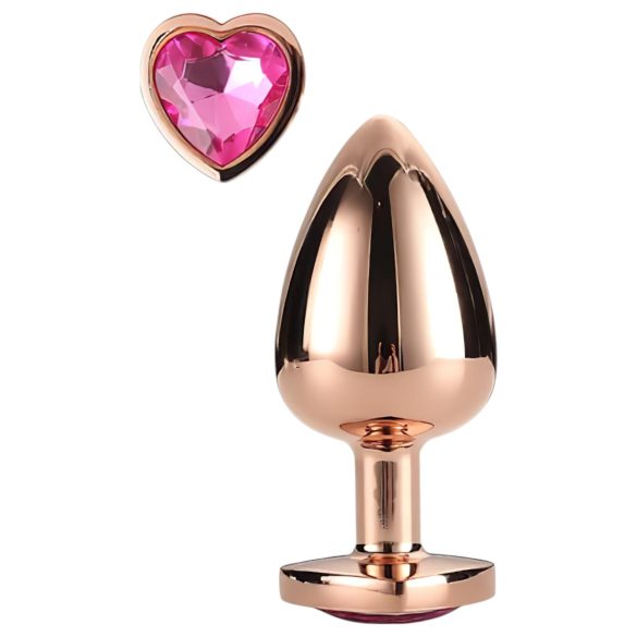 Gleaming Love - Aluminium anaalplug met hartvormige steen (roségoud)