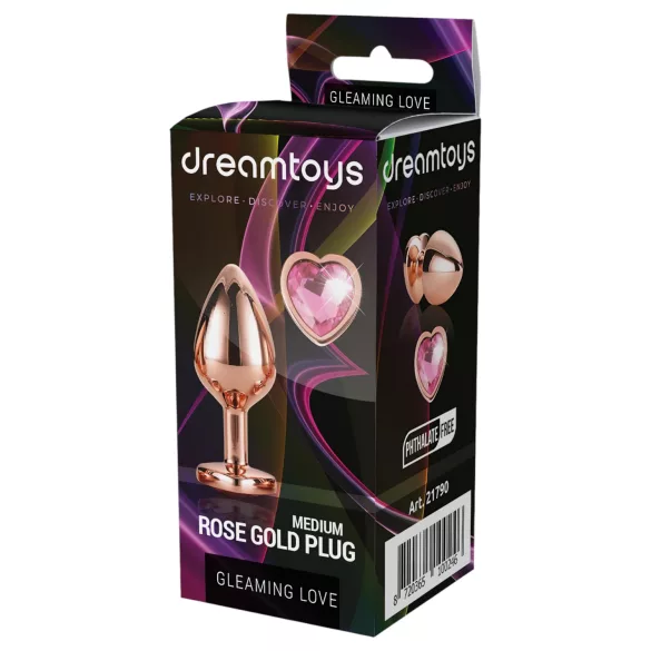 Gleaming Love - buttplug aluminium hartvormige steen - M - roségoud