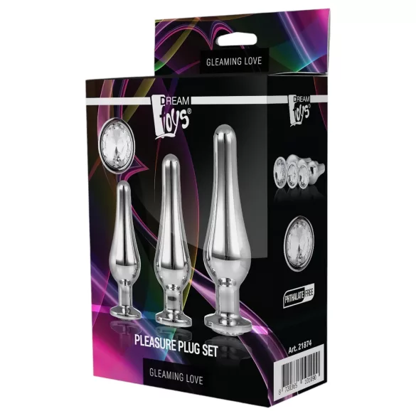 Gleaming Love - anale top plugset (zilver, 3‑delig)