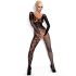 Obsessive F210 - Rozenmotief, lange mouwen net catsuit - zwart (S-L)