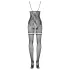 Obsessive F213 - bloemmotief, net, zwarte catsuit (S-L)