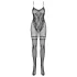 Obsessive F213 - bloemmotief, net, zwarte catsuit (S-L)