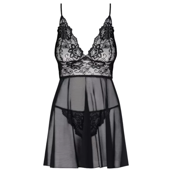 Obsessive Idillia - babydoll, kanten nachtjurk en string (zwart) - L/XL