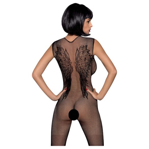Obsessive N112 - bodystocking met engelenvleugels - zwart - S-L