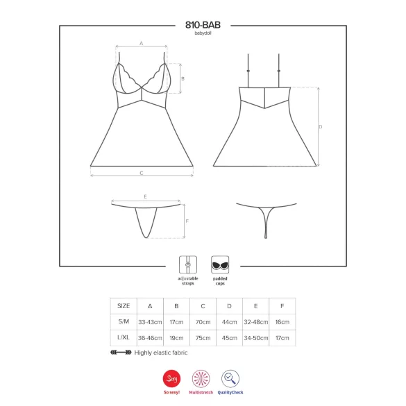 Obsessive - babydoll en string - kant - wit - L/XL