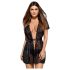 Obsessive Alluria - kanten peignoir en string (zwart) - L/XL