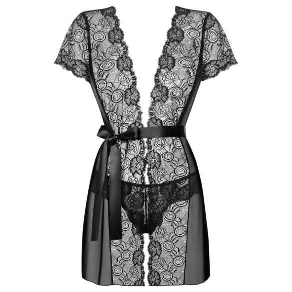 Obsessive Alluria - kanten kimono en string (zwart) - L/XL