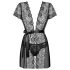 Obsessive Alluria - kanten peignoir en string (zwart) - L/XL