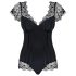 Obsessive Moketta - kanten ruches, gestreept body (zwart) - L/XL