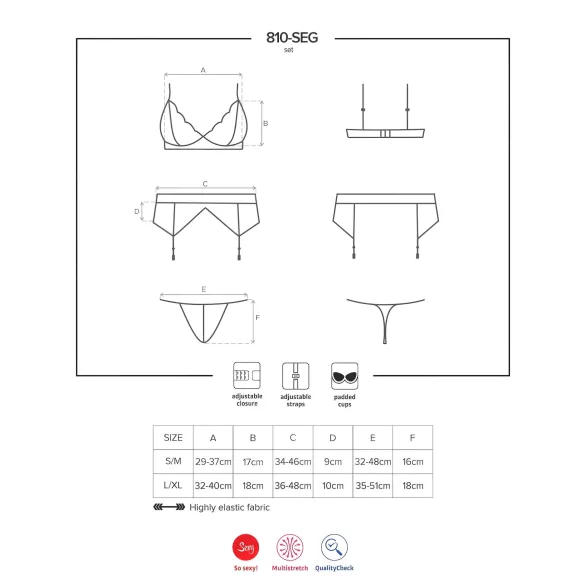 Obsessive - lingerie set - kanten details - zwart - L/XL