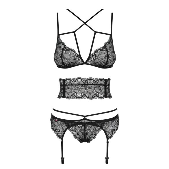 Obsessive Frivolla - pikant kanten lingerie set (zwart) - L/XL