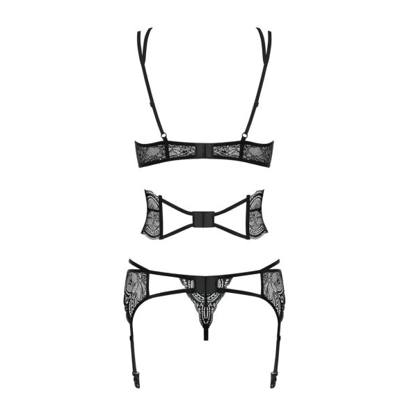 Obsessive Frivolla - pikant kanten lingerie set (zwart) - L/XL