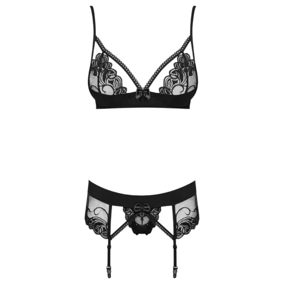 Obsessive Wonderia - lingerie set - geborduurd kant - zwart - L/XL