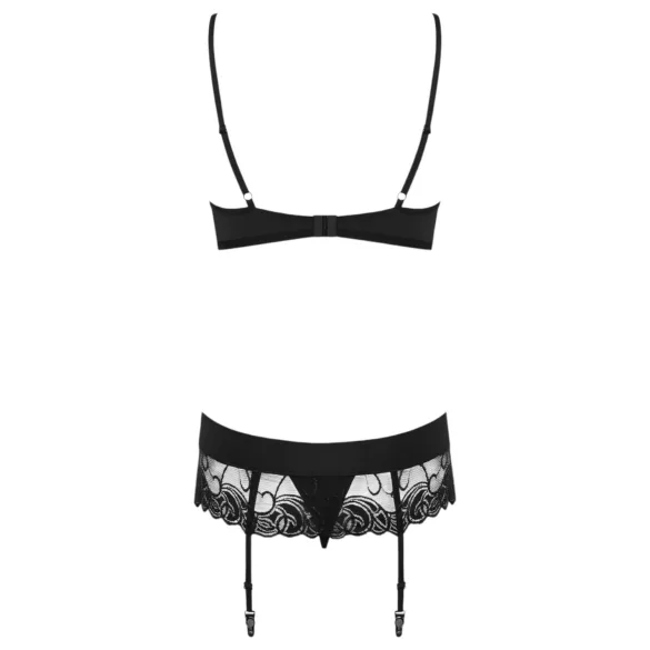 Obsessive Wonderia - lingerie set - geborduurd kant - zwart - L/XL