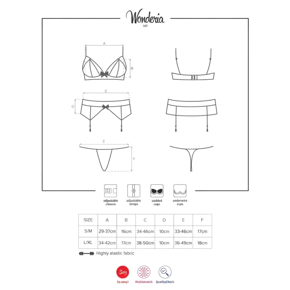 Obsessive Wonderia - lingerie set - geborduurd kant - zwart - L/XL