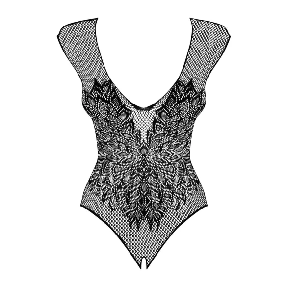 Obsessive B112 - open bodystocking met engelenvleugels - zwart - XL/XXL